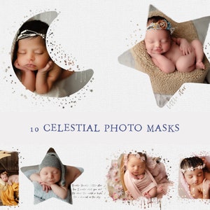 10 Celestial Photo Masks, Portrait Masks, Clipping Masks, Watercolour Textures, Photoshop Overlay, Moon Photo Mask, Star Photo Mask