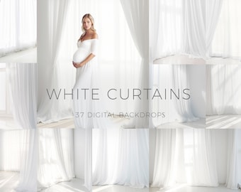35 White Sheer Curtains Digital Backdrops, Studio Digital Backgrounds, Maternity Backdrops, Photoshop Overlays