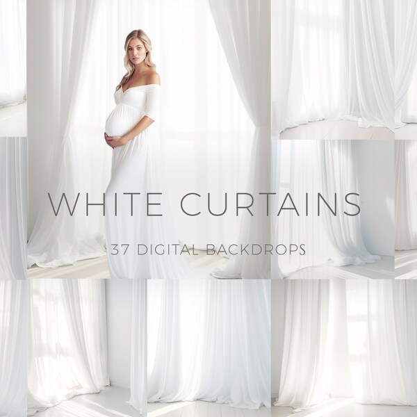 35 White Sheer Curtains Digital Backdrops, Studio Digital Backgrounds, Maternity Backdrops, Photoshop Overlays