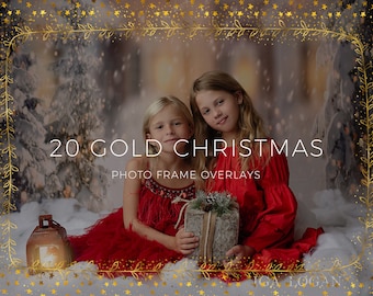 Gold Christmas Photo Frame Overlays, Christmas Overlays, Gold Foil Frames, Digital Download