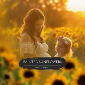 Painted Sunflowers Photoshop PNG Overlays for Composite Photography, Summer Floral Overlays, Fine Art Portrait Edit