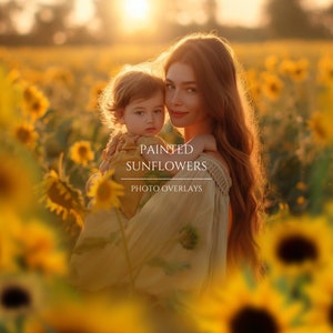 Painted Sunflowers Photoshop PNG Overlays for Composite Photography, Summer Floral Overlays, Fine Art Portrait Edit