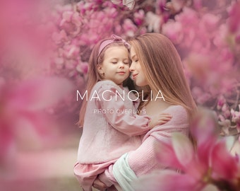 26 Magnolia Flower Overlays, Floral Portrait Backdrops, Photo Overlays, Digital Background, Digital Download
