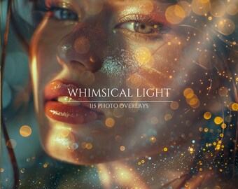 115 Whimsical Light Photoshop Overlays for Composite Photography, Fairy Lights, Bokeh Overlays, Golden Glitter and Dust, Instant Download