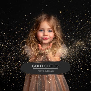 54 Gold Glitter Photo Overlays Photoshop Effect for Composite Photography, Glitter Dust, blowing gold glitter, Bokeh backdrop