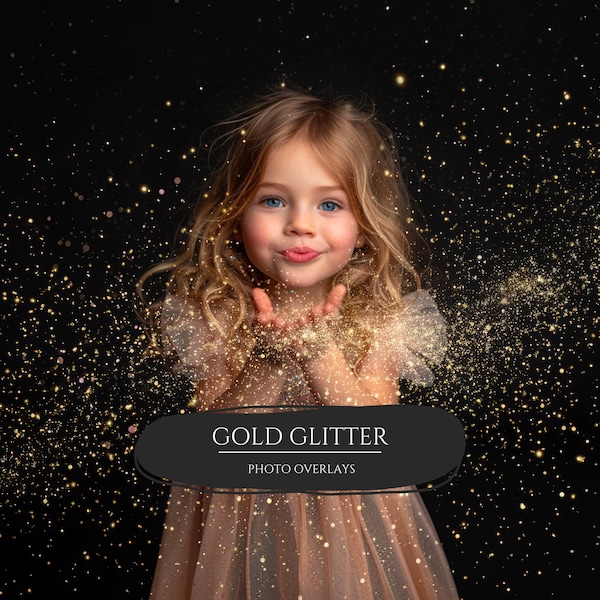 54 sovrapposizioni di foto glitter dorate Effetti Photoshop per fotografia composita, polvere glitterata, glitter dorati soffiati, sfondo Bokeh