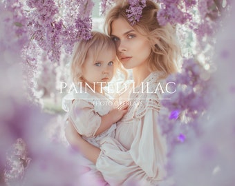 50 Painted Purple Lilac Photo Overlays for Composite Photography, Floral Backdrop, PNG Overlays, Photoshop Effect, Instant Download