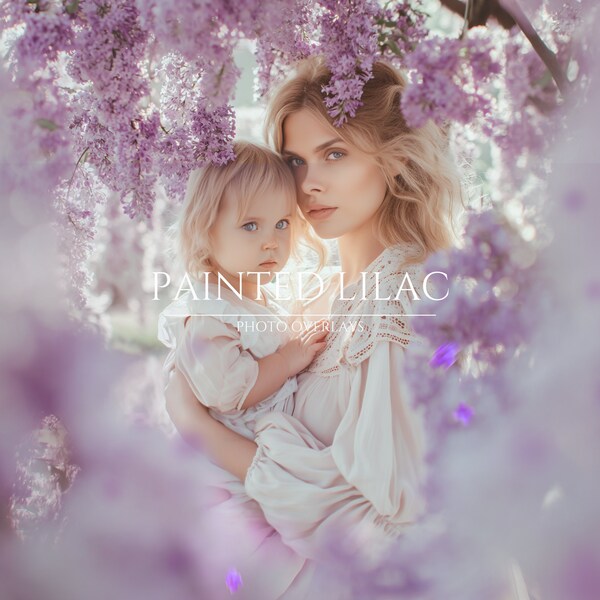 50 Painted Purple Lilac Photo Overlays for Composite Photography, Floral Backdrop, PNG Overlays, Photoshop Effect, Instant Download