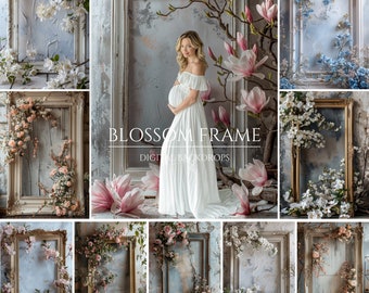 Floral Maternity Backdrop Overlays for Composite Photography, Photoshop Overlays, Fine Art Photo Edit, Spring Frame Flowers Background