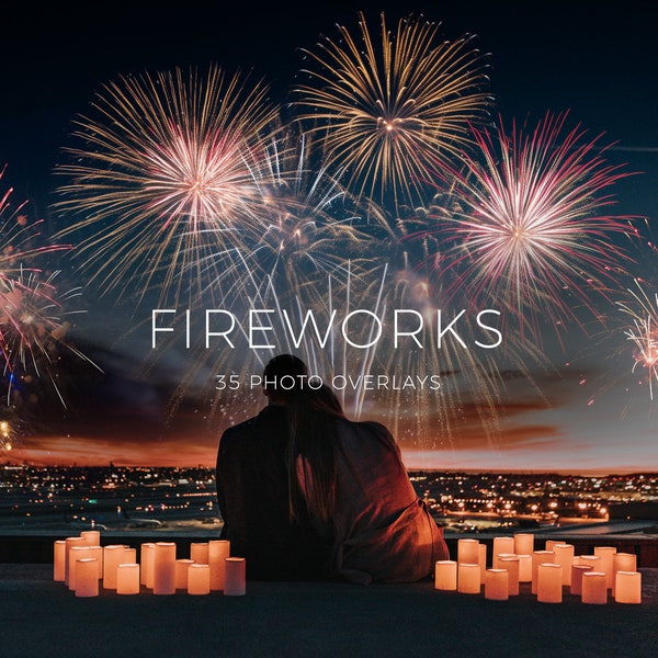 4th of July Fireworks Photoshop Overlays, Digital Backdrop, Light Photo Effect, Digital Download