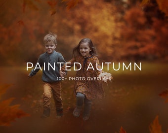 100+ Painted Autumn Photo Overlays, Fall Digital Backdrop, Falling Leaves, Digital Download