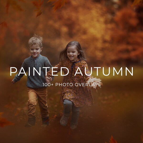 100+ Painted Autumn Photo Overlays, Fall Digital Backdrop, Falling Leaves, Digital Download