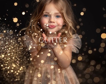 54 Gold Glitter Photo Overlays Photoshop Effect for Composite Photography, Glitter Dust, blowing gold glitter, Bokeh backdrop