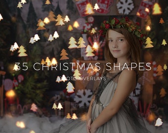 Christmas Shapes Bokeh Light Overlays, Christmas Photo Overlays, Bokeh Overlay, Photoshop Overlays, photo editing