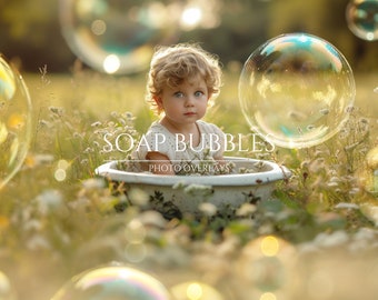 40 Realistic Soap Bubble Overlays Photoshop Effect for Composite Photography, Spring Photo Edit