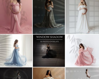 50 Window Shadow Overlays for Photoshop PNG Overlays Maternity Studio Backdrops Botanic Light Wedding Portrait Composite Photography