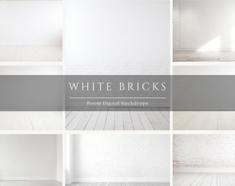 19 White Bricks Room Digital Backdrops, Maternity Backdrop Overlays, Studio Backdrop Overlays, Fine Art Textures, Photoshop Overlays