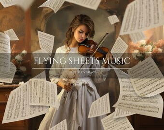 Flying Sheets Music Photoshop Overlays for Composite Photography Vintage Pages PNG Overlays