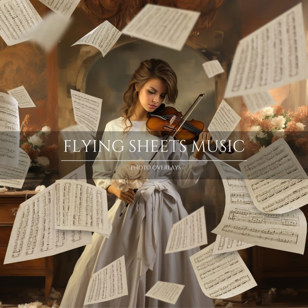 Flying Sheets Music Photoshop Overlays for Composite Photography Vintage Pages PNG Overlays