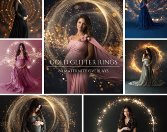 60 Gold Glitter Maternity Ring Overlays for Composite Photography, Maternity Studio Backdrop, Photoshop Overlays, Glitter Dust Bokeh