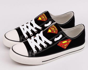 Custom Print Canvas Sneakers, Superman Portrait Shoes, Super Hero Logo Footwear (Unisex)