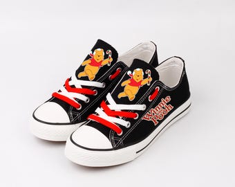 Winnie the Pooh Canvas Shoes, Christmas Santa Portrait Sneakers, Custom Print Footwear, Cartoon Fan Gift