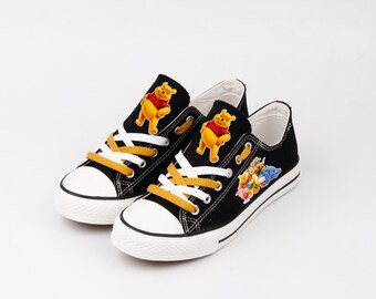 Winnie the Pooh Canvas Sneakers, Piglet Tigger Eeyore Print, Custom Cartoon Footwear