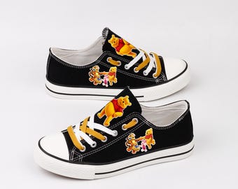 Winnie the Pooh Canvas Sneakers, Piglet Tigger Eeyore Print, Custom Cartoon Footwear
