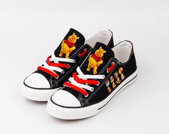Winnie the Pooh Canvas Shoes, Bear Portrait Sneakers, Custom Print Footwear, Cartoon Fan Gift