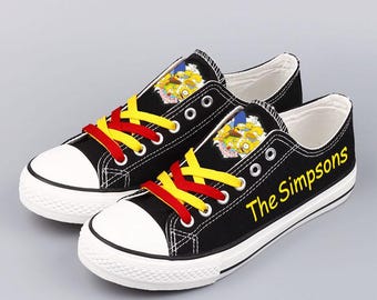 Custom Simpsons Family Canvas Sneakers, Cartoon Portrait Shoes, Customizable Print Footwear, Unisex Athletic Trainers