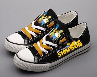 Custom Simpsons Family Canvas Sneakers, Cartoon Portrait Shoes, Customizable Print Footwear, Unisex Athletic Trainers