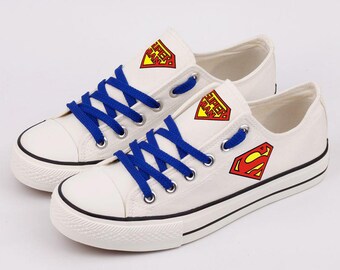 Custom Print Canvas Sneakers, Superman Portrait Shoes, Super Hero Logo Footwear (Unisex)