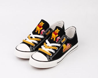 Winnie the Pooh Canvas Shoes, Bear and Friends Sneakers, Custom Print Footwear, Cartoon Fan Gift