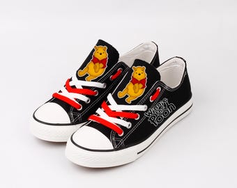 Winnie the Pooh Canvas Shoes, Bear Portrait Sneakers, Custom Print Footwear, Cartoon Fan Gift