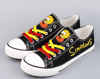 Custom Simpsons Canvas Sneakers, Cartoon Portrait Shoes, Customizable Print Footwear, Unisex Athletic Trainers
