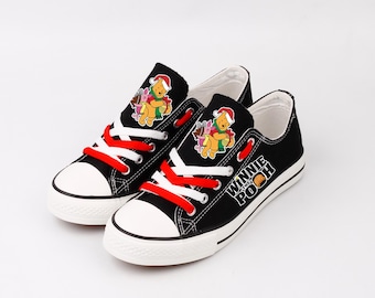 Winnie the Pooh Canvas Shoes, Christmas Santa Portrait Sneakers, Custom Print Footwear, Cartoon Fan Gift