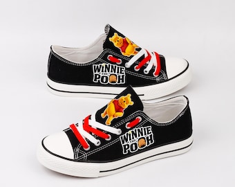 Winnie the Pooh Canvas Shoes, Bear Portrait Sneakers, Custom Print Footwear, Cartoon Fan Gift