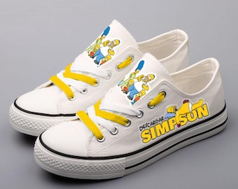 Custom Simpsons Family Canvas Sneakers, Cartoon Portrait Shoes, Customizable Print Footwear, Unisex Athletic Trainers