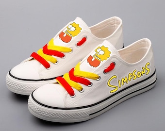 Custom Simpsons Canvas Sneakers, Cartoon Portrait Shoes, Customizable Print Footwear, Unisex Athletic Trainers