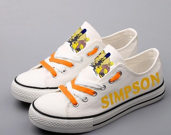 Custom Simpsons Family Canvas Sneakers, Cartoon Portrait Shoes, Customizable Print Footwear, Unisex Athletic Trainers