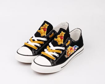 Winnie the Pooh Canvas Shoes, Bear and Friends Sneakers, Custom Print Footwear, Cartoon Fan Gift