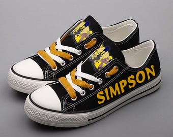 Custom Simpsons Family Canvas Sneakers, Cartoon Portrait Shoes, Customizable Print Footwear, Unisex Athletic Trainers