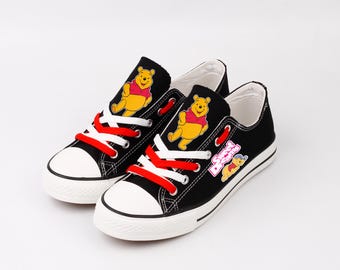 Winnie the Pooh Canvas Shoes, Bear Portrait Sneakers, Custom Print Footwear, Cartoon Fan Gift