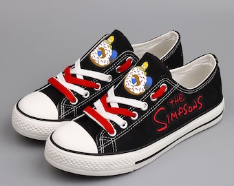 Custom Simpsons Family Canvas Sneakers, Cartoon Portrait Shoes, Customizable Print Footwear, Unisex Athletic Trainers