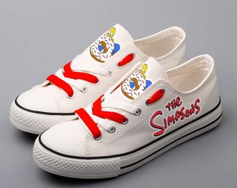 Custom Simpsons Family Canvas Sneakers, Cartoon Portrait Shoes, Customizable Print Footwear, Unisex Athletic Trainers