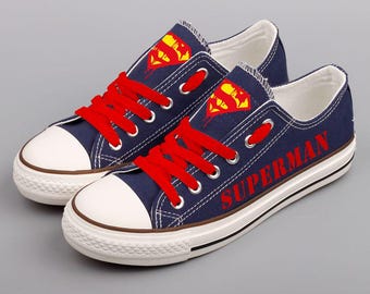 Custom Print Canvas Sneakers, Superman Portrait Shoes, Super Hero Logo Footwear (Unisex)