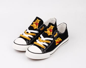 Winnie the Pooh Canvas Shoes, Bear Portrait Sneakers, Custom Print Footwear, Cartoon Fan Gift