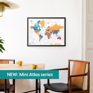 Serie Mini-Atlas: Mapa del mundo con chinchetas, Mapa de viaje con chinchetas, Regalo para viajeros, Decoración del hogar, 16 x 22 pulgadas