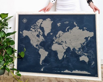 Push Pin World map with personalization - Framed minimalist travel map | Pin Adventure map