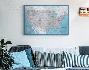 Push Pin Map of USA, Travel Map Canvas, Wall Map of United States, Map with Personalization, US Map with National Parks, Traveler Gift